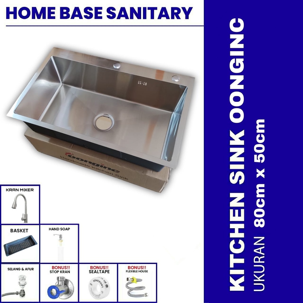 Kitchen Sink Stainless 8050 1 Lubang - Bak Cuci Piring Besar Lengkap