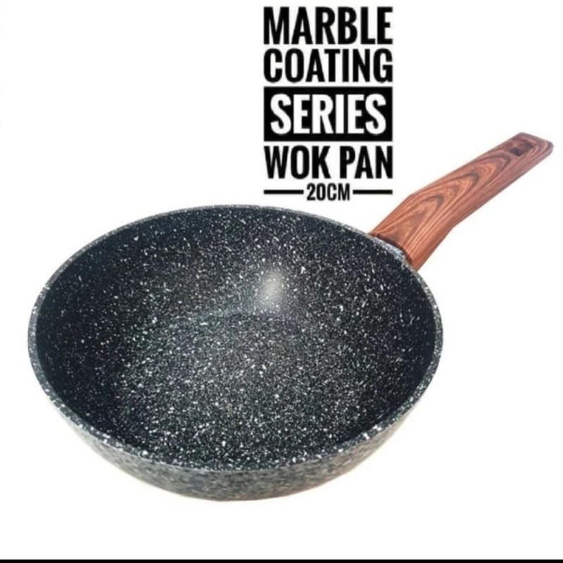 Fry Pan Marble Pan Teflon Dalam Panci Wajan Kemarik Gagang Kayu - 20CM MKD-20 YOSHIKAWA