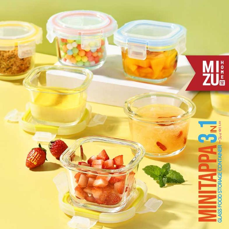 MIZU MINITAPPA 3in1 Glass Food Storage Container SET Baby Food Jar Container Toples Makanan Kaca Ked