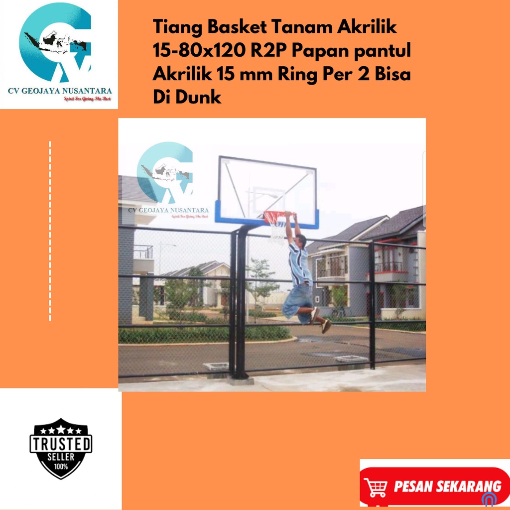 Tiang Basket Tanam Akrilik 15-80x120 R2P Papan pantul Akrilik 15 mm Ring Per 2 Bisa Di Dunk