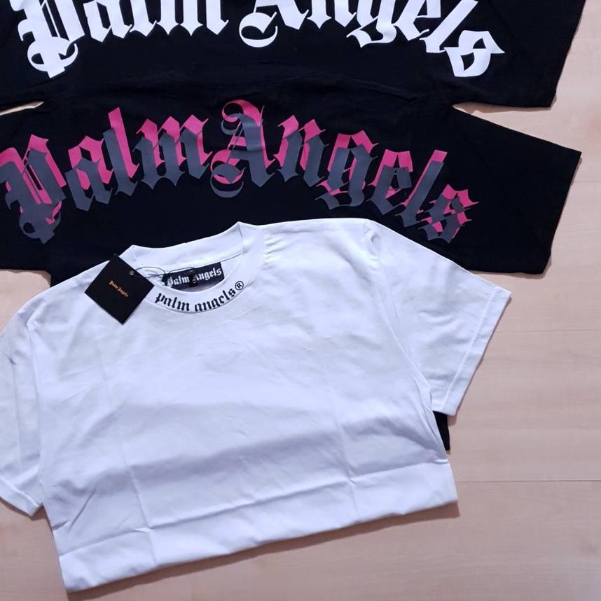 ➢ KAOS BAJU TSHIRT PALM ANGELS BASIC WHITE BLACK PINK QUALITY ORIGINAL COMPLETE TAG ♕