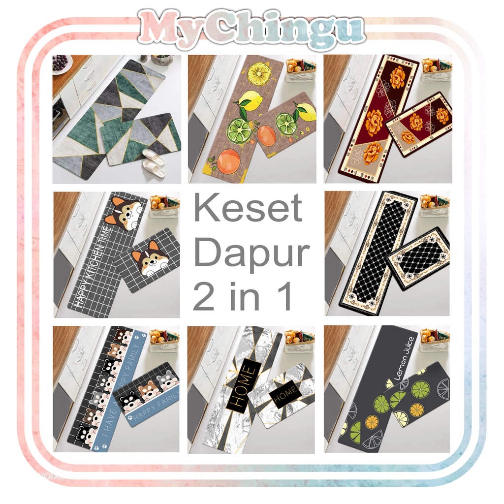 ❀ Chingu ❀ KS005 Keset Kaki (Tanpa Kemasan) Keset Kaki Dapur 2 in 1 Isi 2 pcs (40 x 60 cm &amp; 40 x 120 cm) Motif Karpet Kitchen Matras Kasur Import Murah Cod Keset Kaki