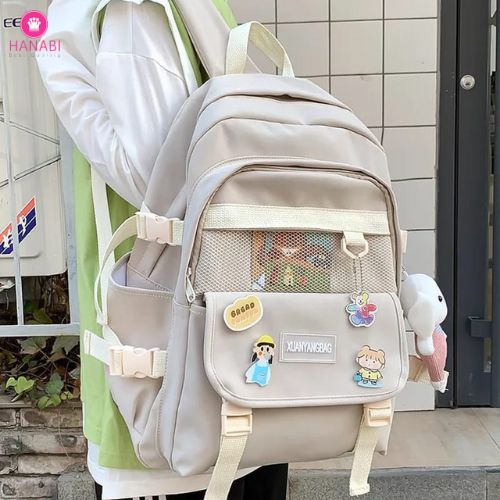 HANABI-tas ransel sekolah MOCHILA + PATCH tas ransel wanita tas jalanjalan tas korea