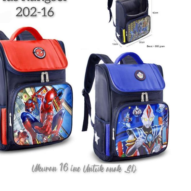 ✪ () Tas Sekolah Anak (SD) 202-16 Ransel Backpack Tas Cowok Motif Batman,Ultraman,Spiderman ▲