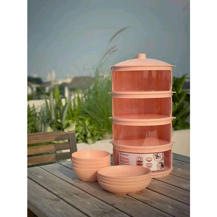 Terlaris Technoplast Dishes Keeper Set Tudung Saji 4 Susun Peach Dusdusan