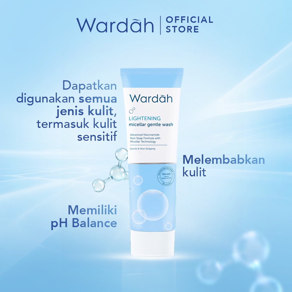 WARDAH Lightening Micellar Gentle Wash Indonesia / Pembersih Wajah 50ml 100ml / Advanced Niacinamide Non Soap Formula With Technology / Gentle &amp; Non Stripping / Facial Foam Cleanser Cleansing Water Makeup Glow Sabun Cuci Muka / Skincare Face Care Series