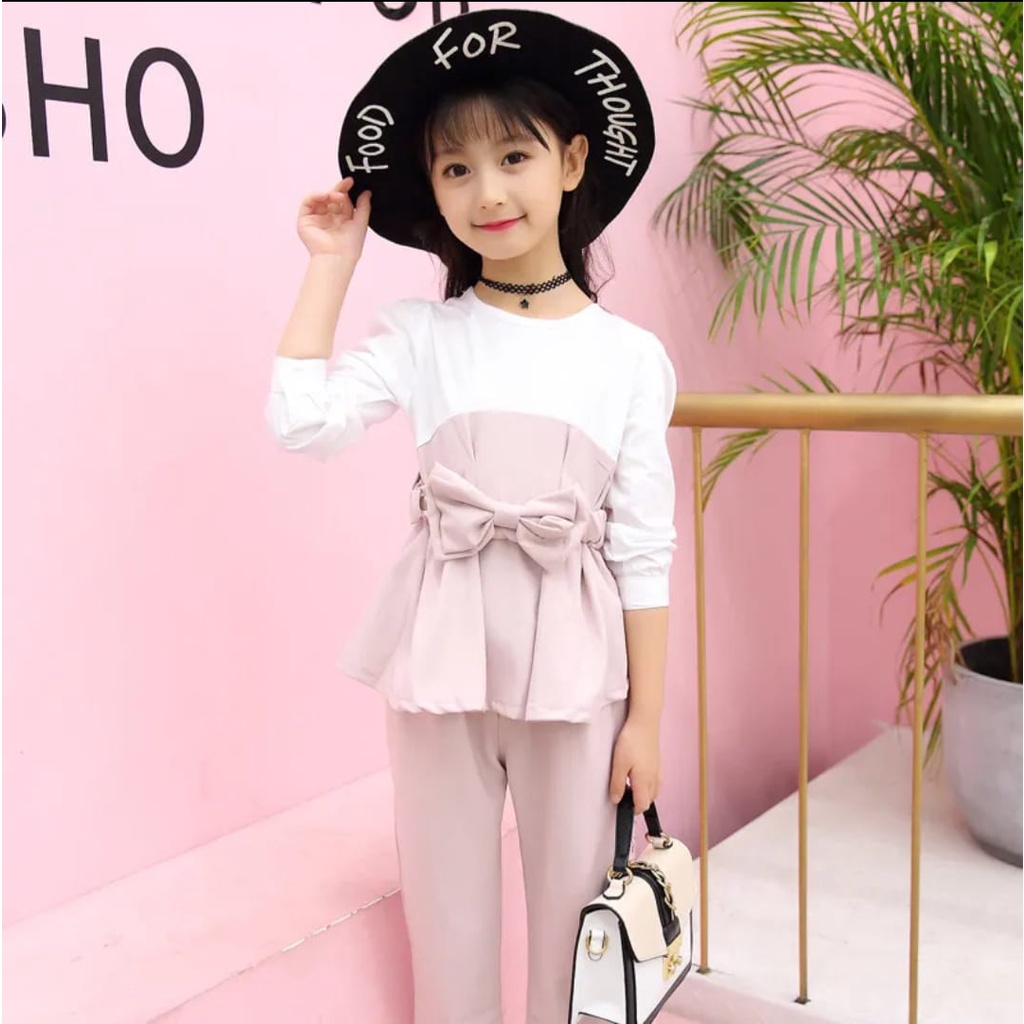 qfs - setelan anak ivana / setelan kids ivana / ivana formal / cream / dusty / free belt / terbaru