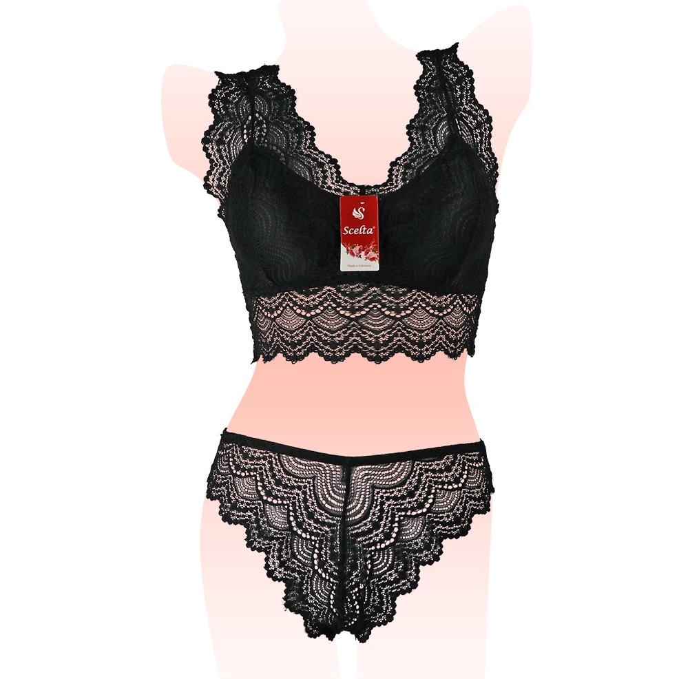 Scelta - Sexy Bra Set Celana Dalam Wanita Transparan Bralette Tanpa Kawat Renda Setelan Bh Sc 1791 S