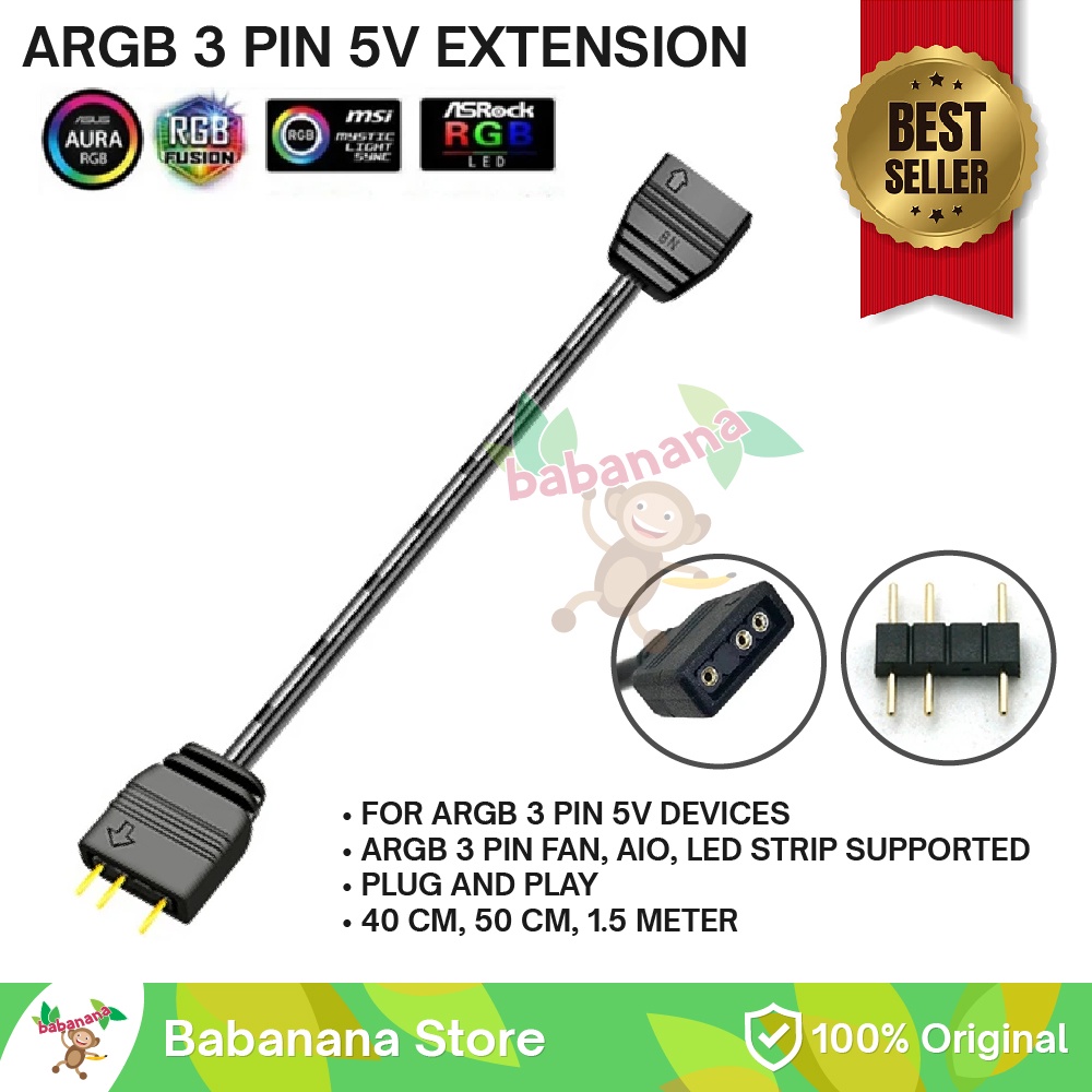 Kabel ARGB Extension 3 Pin 5V LED AURA STRIP Cable Extender 3Pin Fan