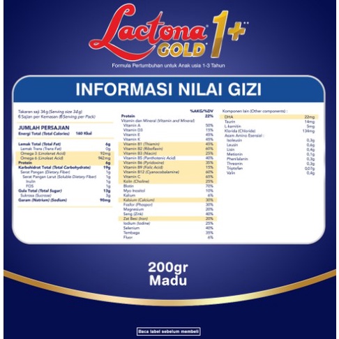 Lactona 1+ Gold Susu Pertumbuhan Anak Usia 1-3 Tahun (200 Gram)