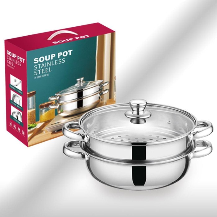 Panci Steamer 2 Tingkat Berkualitas 2 Susun Tebal Mini Terbalik I3Q8 Kecil Multifungsi Set Terlaris 