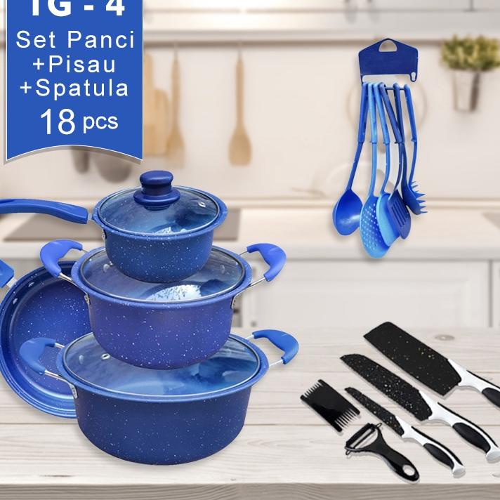 HARGA SPESIAL Panci 18 Pcs Set Cookware Free Spatula Plastik Panci Set Tutup Kaca