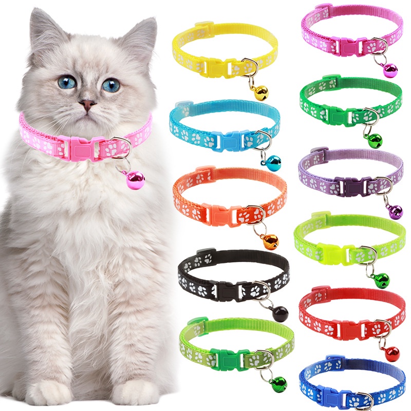 Kalung Kucing Lonceng Hewan Peliharaan Tali Leher Anjing Kecil Lonceng Pet Collar Dog Kitten Adjustable Motif Tapak Kaki