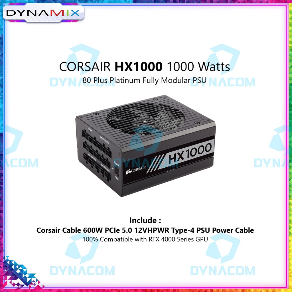 Corsair HX1000 Power Supply 1000Watts Modular 80+ Platinum + Cable 600W PCIe 5.0