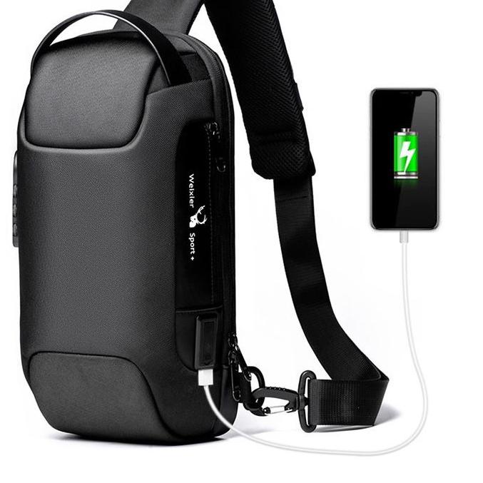 ➪ WEIXIER 9529 Tas Selempang Pria Shoulder Bag Anti Maling USB Port Anti Air WX-OS ☞