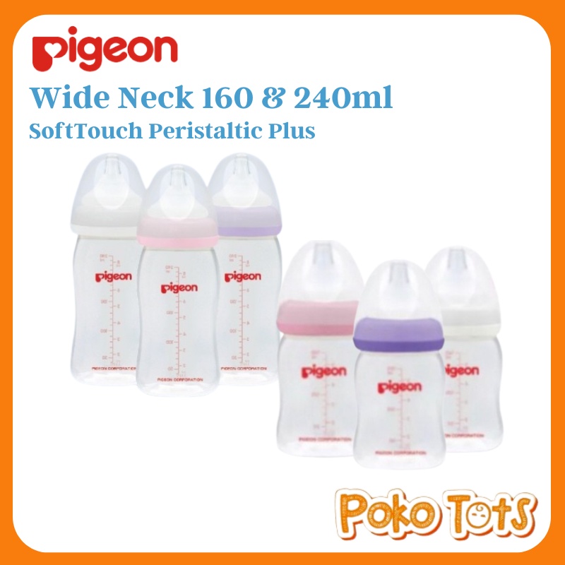 Pigeon Wide Neck Bottle 160 &amp; 240ml NO BOX SofTouch Peristaltic Plus Botol Susu WHS