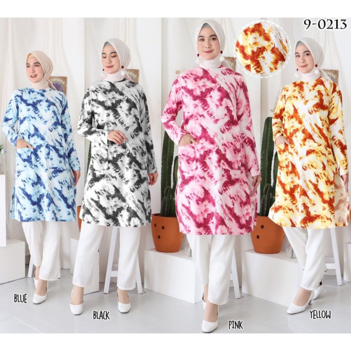 Tunik Lebaran Baju Atasan Muslim Tunik Tie Dye Bahan Babyterry 9-0213 - Yellow Bisa COD Dress Elegan