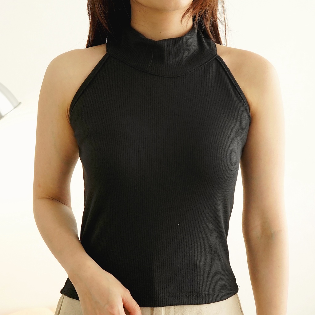 Korean Turtle Neck Tanktop Polos Rib Knit Wanita 203