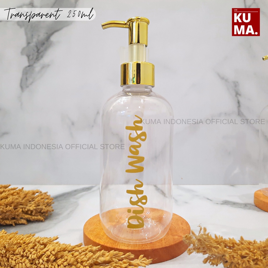 KUMA Transparant Botol Sabun Isi Ulang 250ml Bening Tutup Gold Aestetik Bathroom Bottle Aesthetic