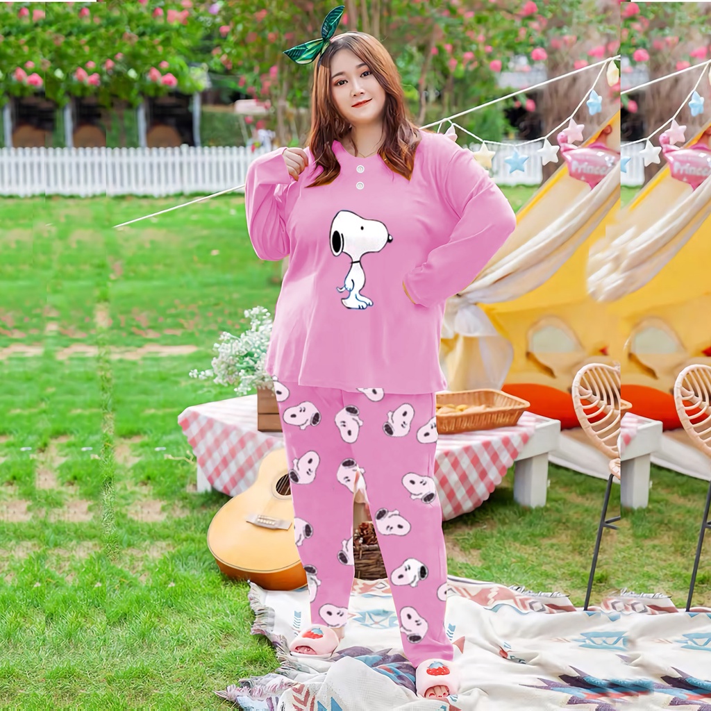 Lilipop.Id Baju Tidur Wanita Jumbo snoopy XXXL Celana Panjang PP Bigsize Lengan Panjang BabyDoll Kaos