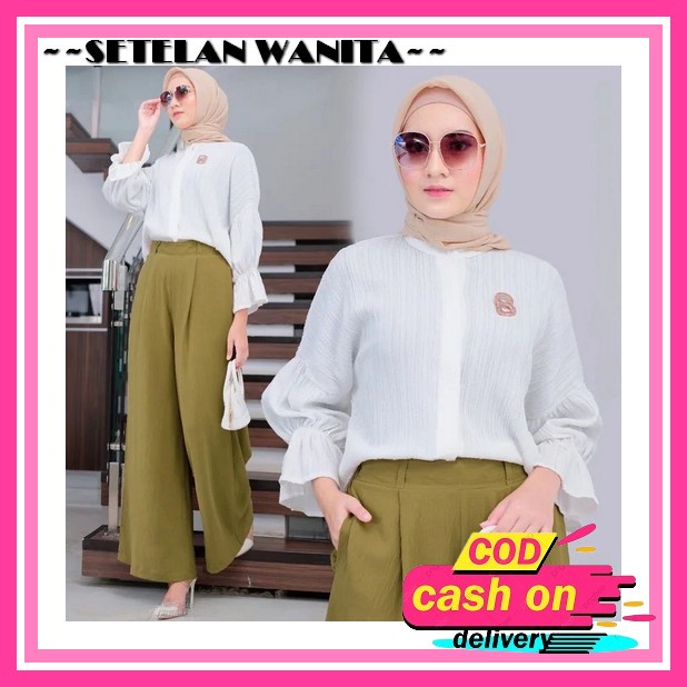 Sage Green - Setelan Tunik Wanita Kekinian Terbaru 2022 Set Tunik Lemora Set Baju Import Fashion Mus