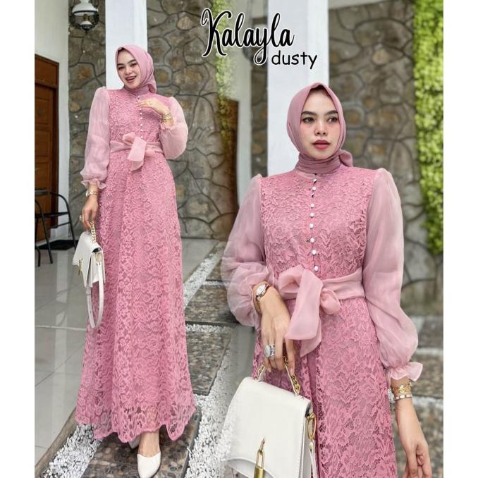 Gamis Pesta Kondangan Kalayla Dress Brukat Organza