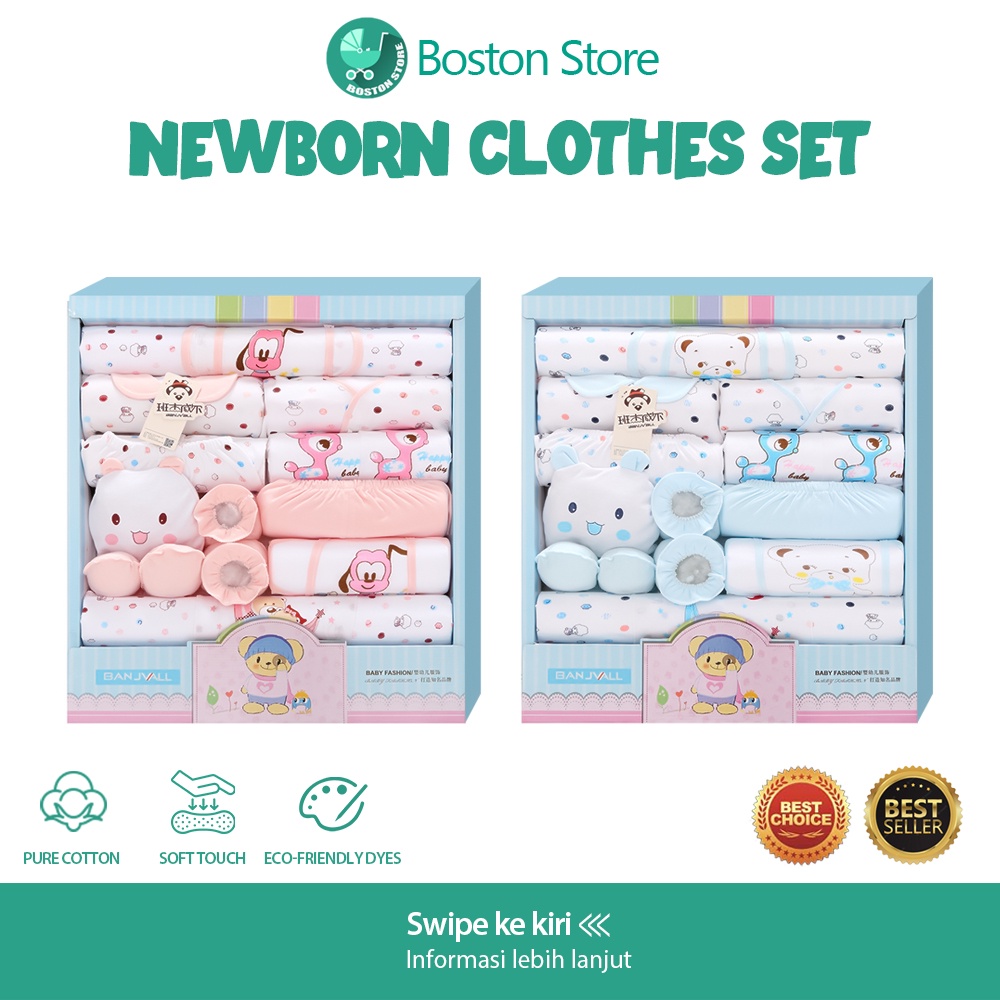 Bostonstore Baby gift set Setelan bayi Newborn 18pcs katun baju piyama bayi / Perlengkapan Baju Bayi / Perlengkapan Baju Bayi Baru Lahir / Perlengkapan Baju Bayi Baru lahir komplit dan lengkap / Perlengkapan Baju Bayi Newborn / 18 pcs Baju Bayi Baru Lahir