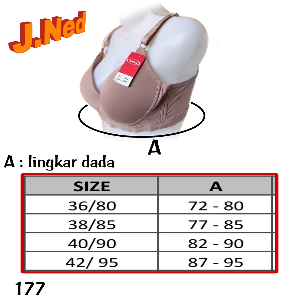 J177 Sorex Silky Soft Bra Busa Tanpa Kawat Cup B Tiga Pengait Size 36 - 42