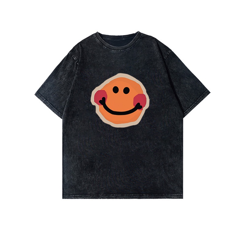 XIAOZHAINV Korean Style Smiley Pattern Washed Printing Kaos Wanita A0089