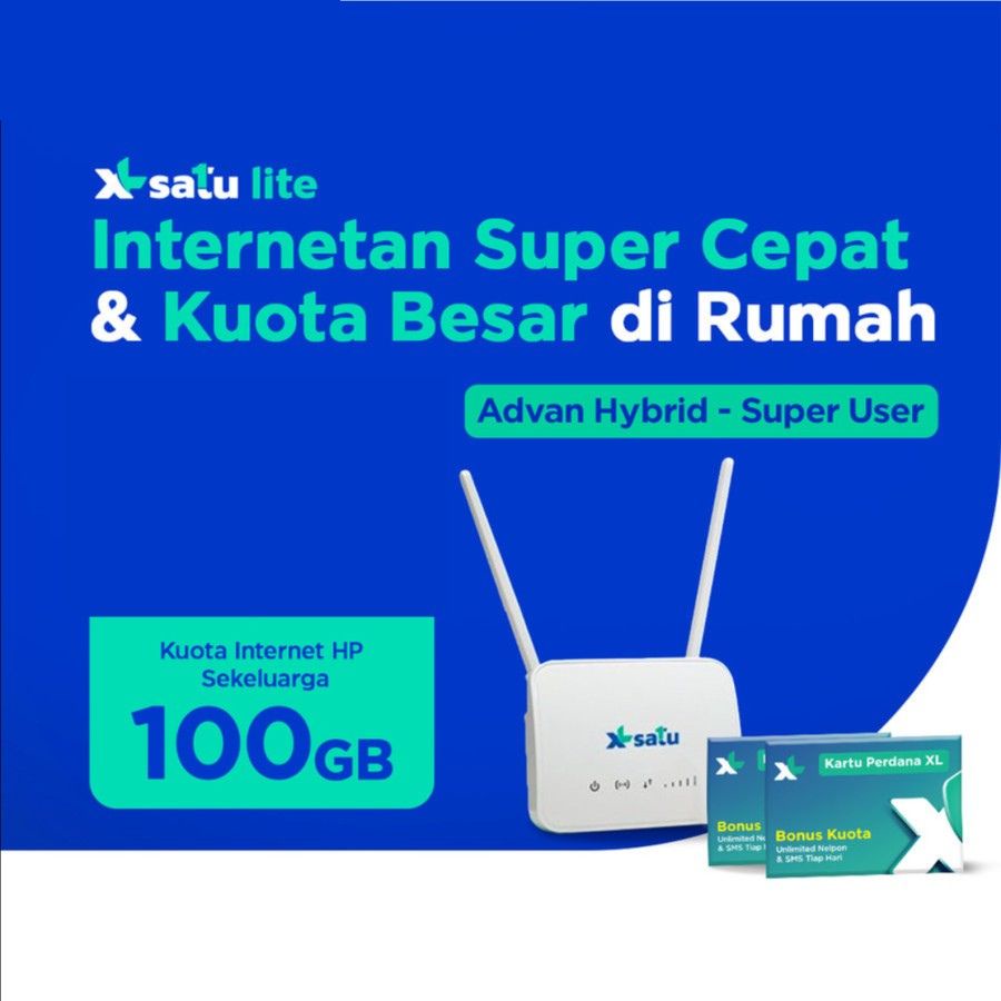 XL SATU Lite Super User Internet Rumah Unlimited Kuota HP 100GB Modem