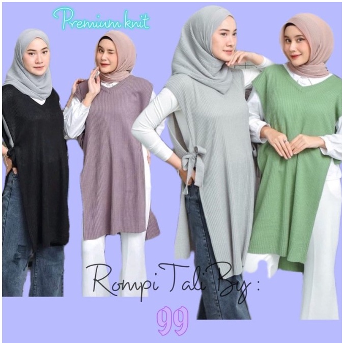 Rompi Tali Long Tunik / Vest Premium Rajut Wanita / Rompi Panjang