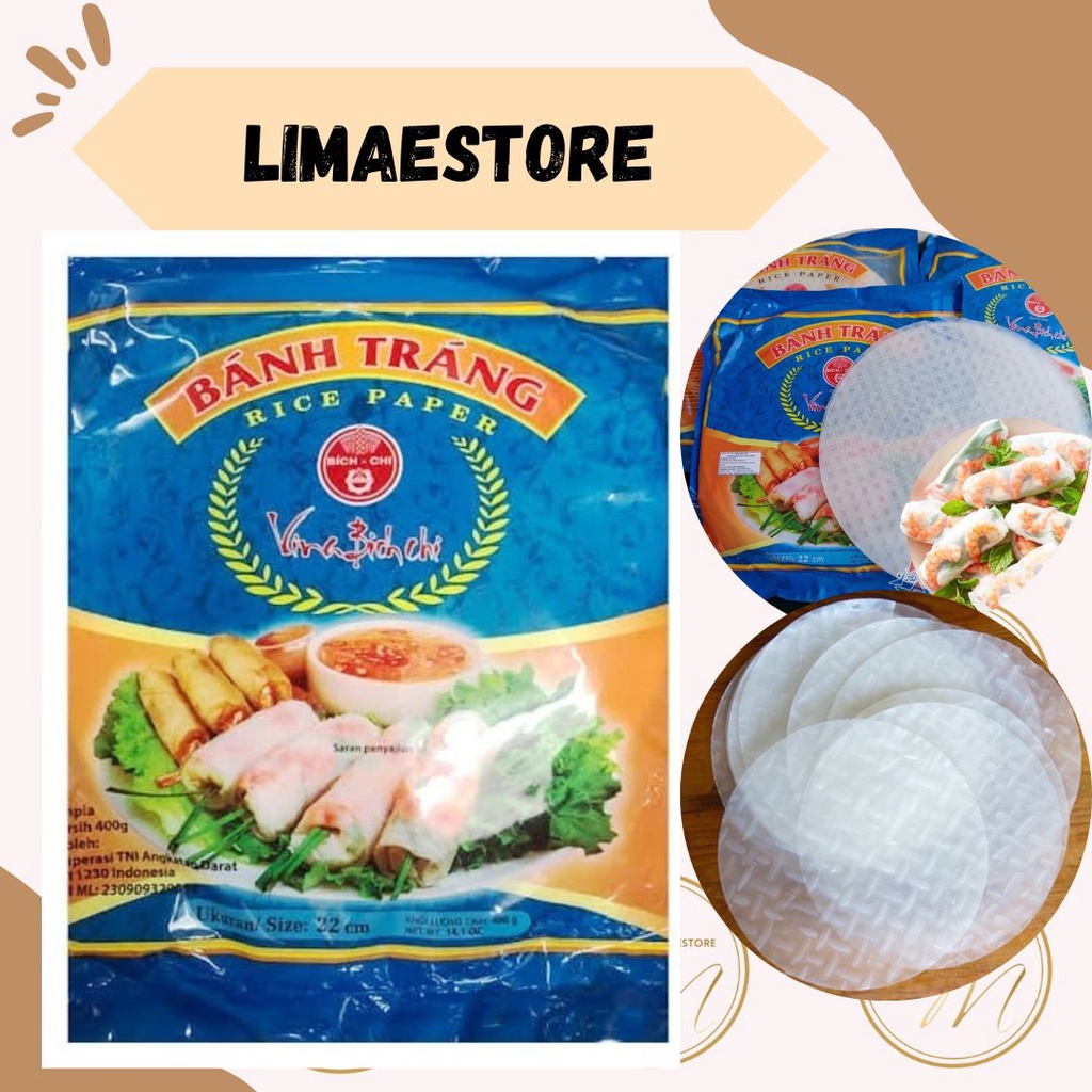 

❤limaestore✅Rice Papper / Rice Paper Banh Trang 22 cm isi 5 lembar Kulit Lumpia Vietnam Spring Roll Salad Wrap