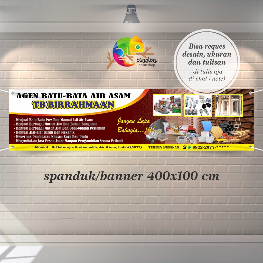 Spanduk Banner 400x100 Cm Spanduk Agen Batu Bata, Spanduk Toko Bangunan, Spanduk Murah Berkulitas cu