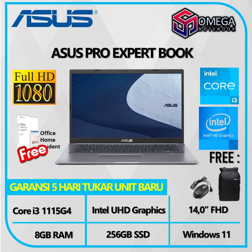 ASUS PRO Expert Book P1412CEA EK3820WS I3 1115G4 8GB 256SSD W11+OHS 14.0FHD FP 2YR GRY