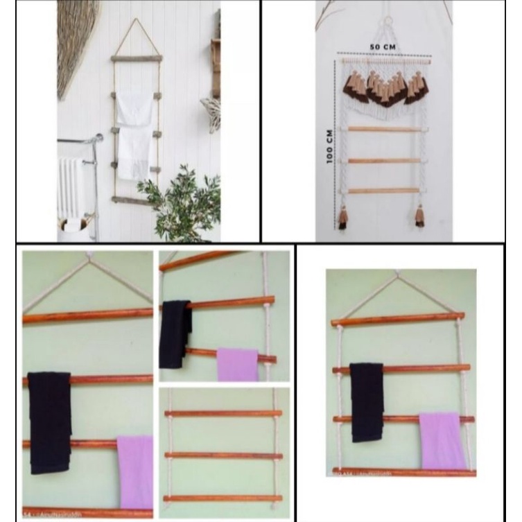 Ladder Hanger Aesthetic Tali Macrame Anyam Gantungan Kerudung Hijab 8 Trap Susun Tempat Rak Tangga S