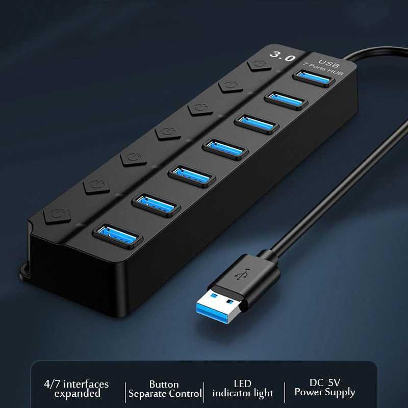 USB Hub High Speed Extender 1xUSB 3.0 &amp; 3xUSB 2.0 With Switch - OY446 - Black