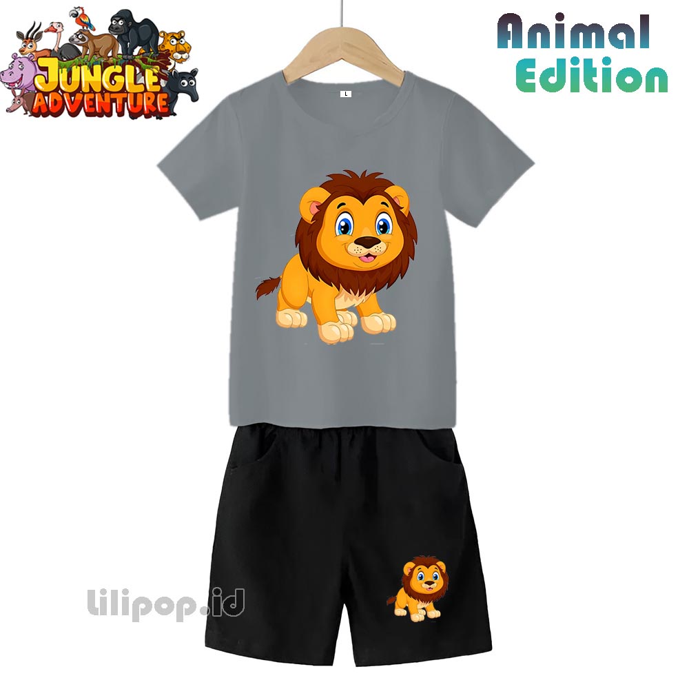 Baju Anak Stelan Kaos 3/4 Lion Cowok Cewek  Usia 1 - 4 Tahun Celana Pendek Harian