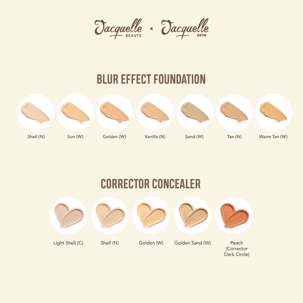 Jacquelle Blur Effect Series Foundation with Beauty Sponge | Corrector Concealer | Two Way Cake |  Effect UV Protector Sunscreen SPF 50 PA++++