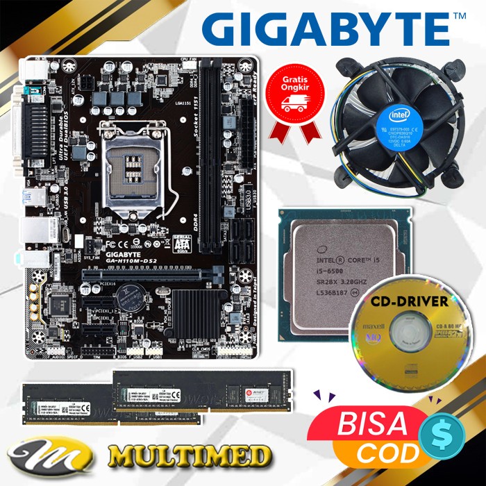 Paket Motherboard H110 LGA 1151 DDR4 New + Core I5 6400 / 6500 + Fan + RAM