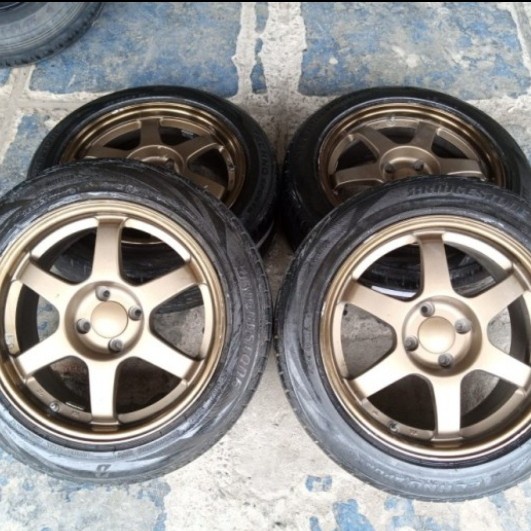 VELG MOBIL TE37 RING 16 LEBAR 7 LUBANG BAUT PCD 4X100 + BAN 195 55 R16 MOBILIO, AVANZA, XENIA, JAZZ,