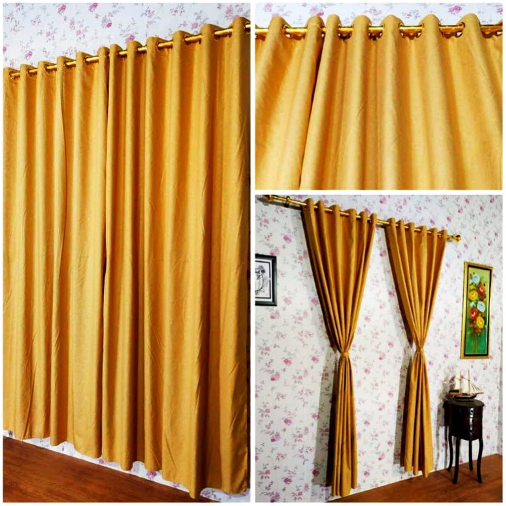 ✅COD Hordeng Gorden Pintu Jendela Smokring 12 Ring 135x220 Warna Polos Embos Gold Hiasan Dekorasi Kamar Ruang Tamu Perlengkapan Rumah