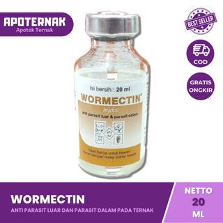 WORMECTIN 20 ml + suntikan 1 cc | Obat Scabies Gudik Jamur Kutu Caplak Cacing Untuk Sapi Kambing Kucing Anjing Kelinci | Obat Parasit Luar dan Dalam | Apoternak