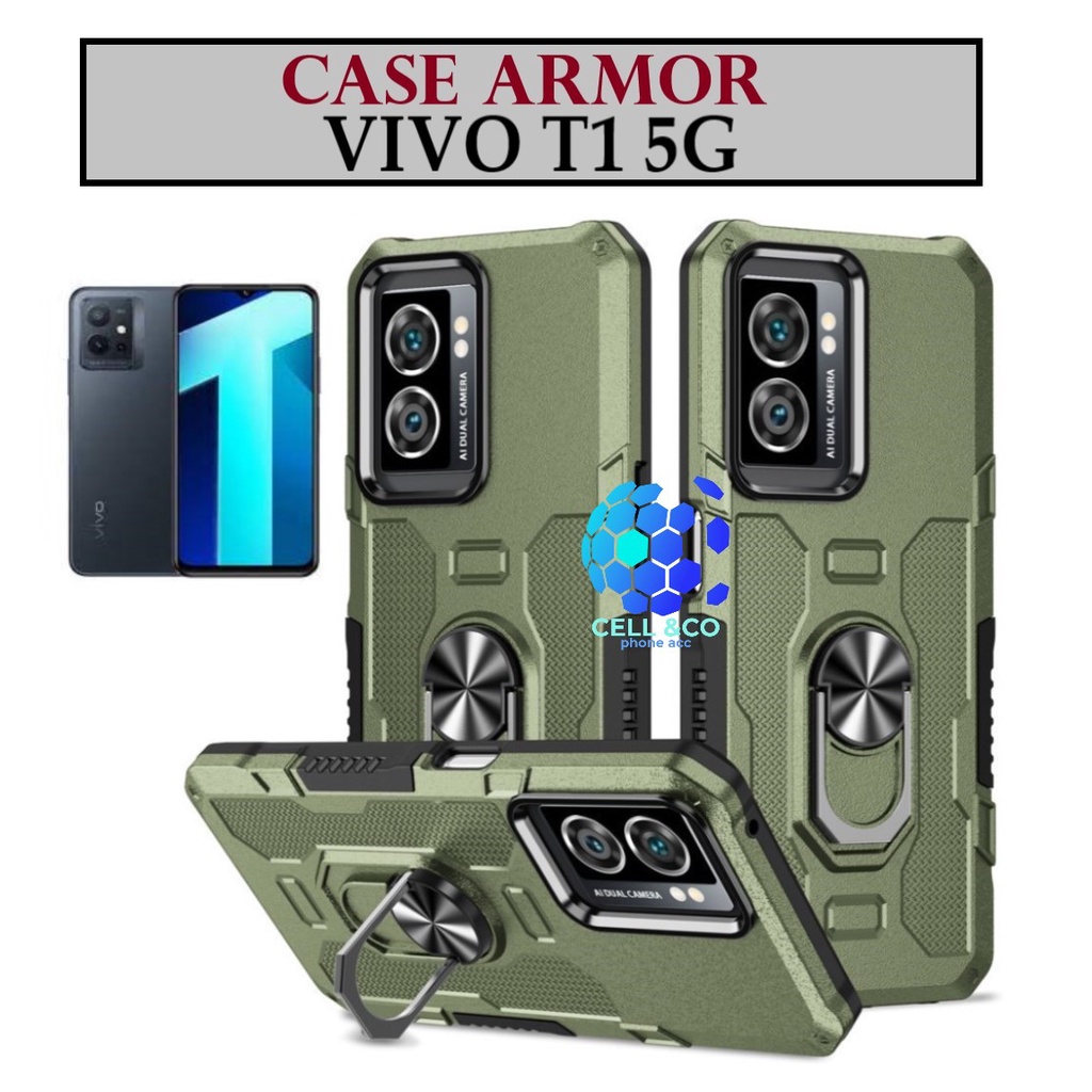 Case Armor VIVO T1 5G Iring Cincin Magnetic Kesing Hp Protect kamera Premium Hard Case Standing Robot Pelindung Kamera