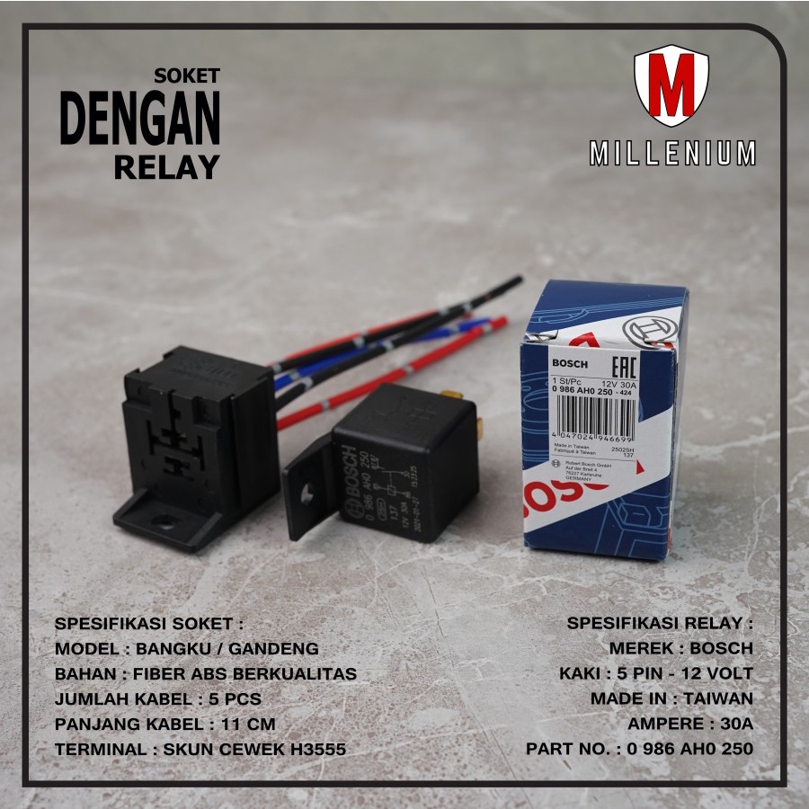 SOKET RELAY BANGKU GANDENG 5 KABEL DENGAN RELAY BOSCH 5 KAKI ORIGINAL