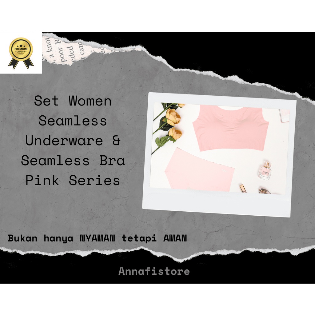 3 Set Women Seamless Underware & Seamless Bra Pink Series / Pakaian Dalam Underware Wanita Sport Com