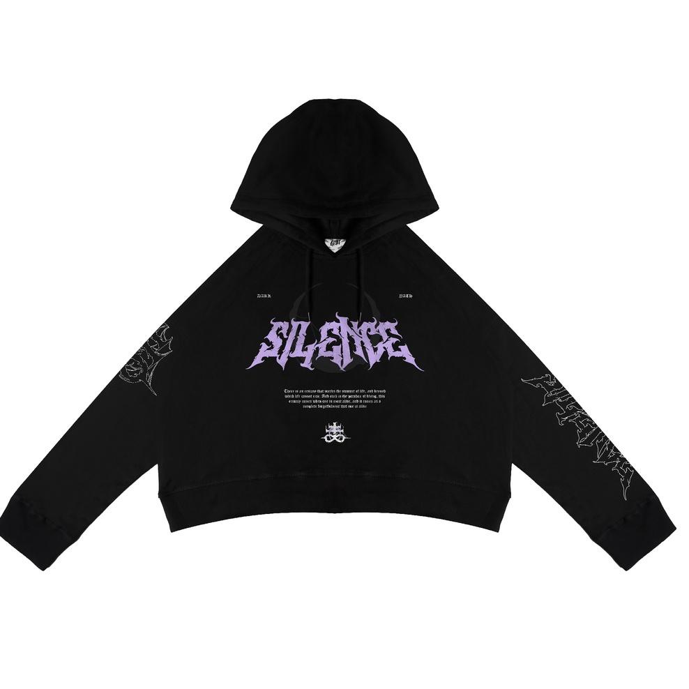 PALING LARIS GRDT Silence Hoodie Oversize Crop Top Black