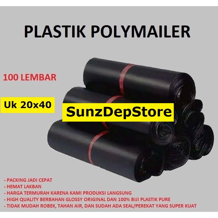 

Plastik Polymailer Ukuran 20x40 HITAM GLOSSY Tebal Packing Online 100 LBR HIGH QUALITY BEST SELLER