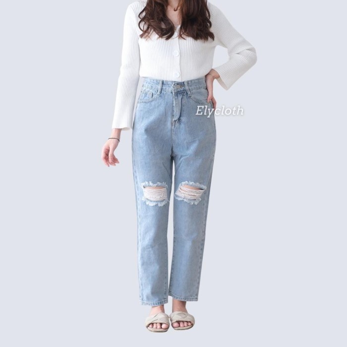 ✨LARIS✨ -ELYCLOTH | CHLOE JEANS | CELANA RIPPED JEANS HIGH WAIST WANITA PREMIUM - CHLOE JEANS, Size 