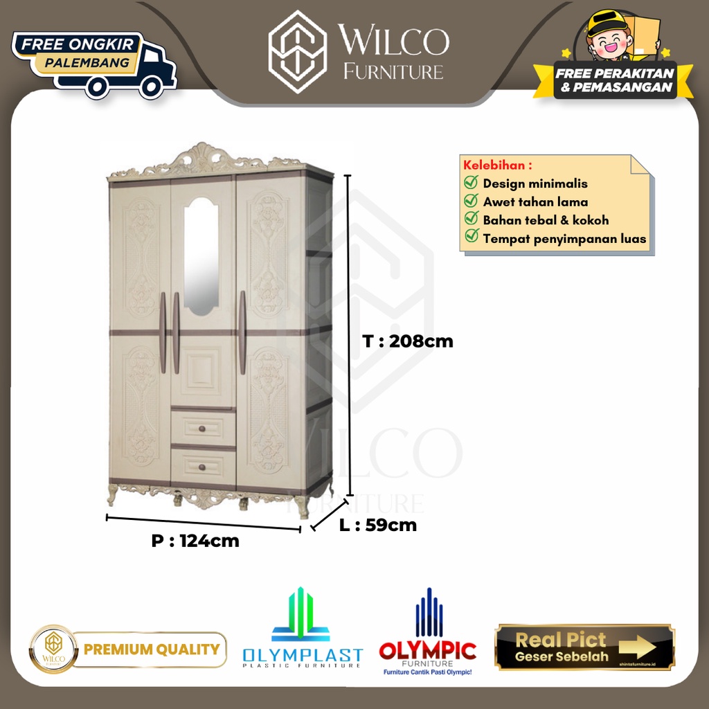 Lemari Plastik Olymplast 3 Pintu OTC Classic / Lemari Pakaian / Lemari