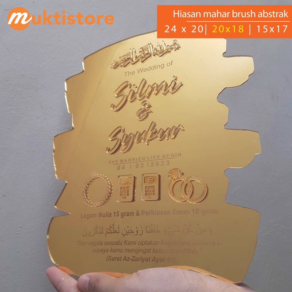 Hiasan Acrylic Miror Gold Mahar - Dekorasi Hias Mahar Nikah akrilik tetes air tulisan mahar bahan ak